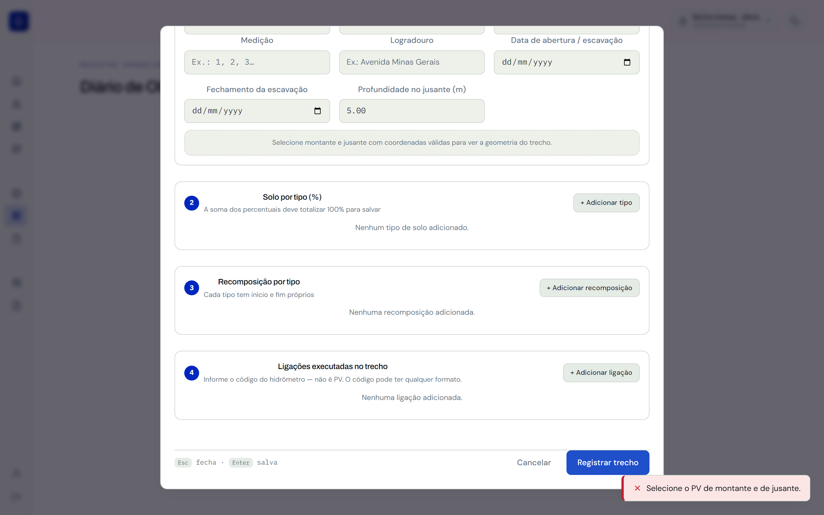 Validação bloqueante em ação — captura de tela do export real do SaneaControl.